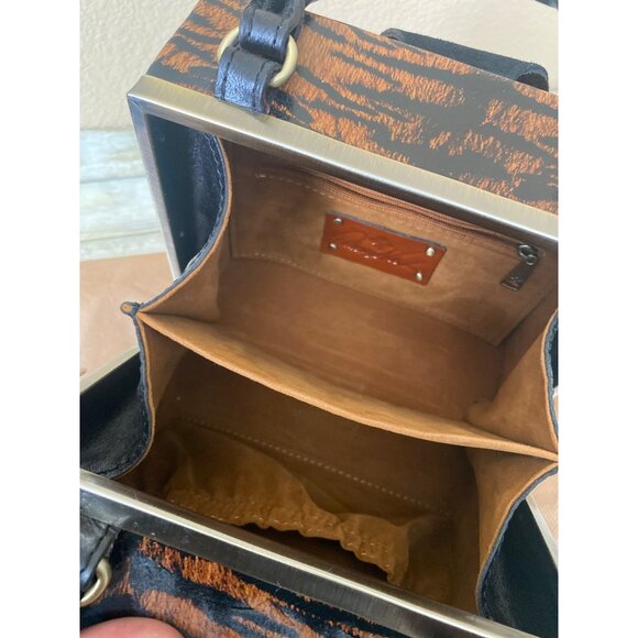 Patricia Nash Avadi Box Bag Satchel Tiger Print Leather Crossbody Top Handle - Picture 6 of 13